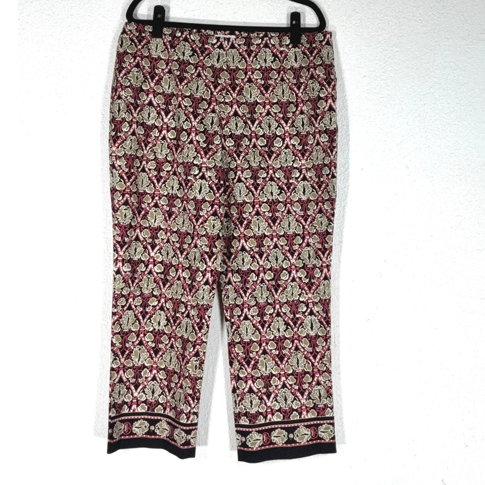Harold's Red Floral Geometric Cropped Pants - 16 - Cotton Stretch Boho Eclectic